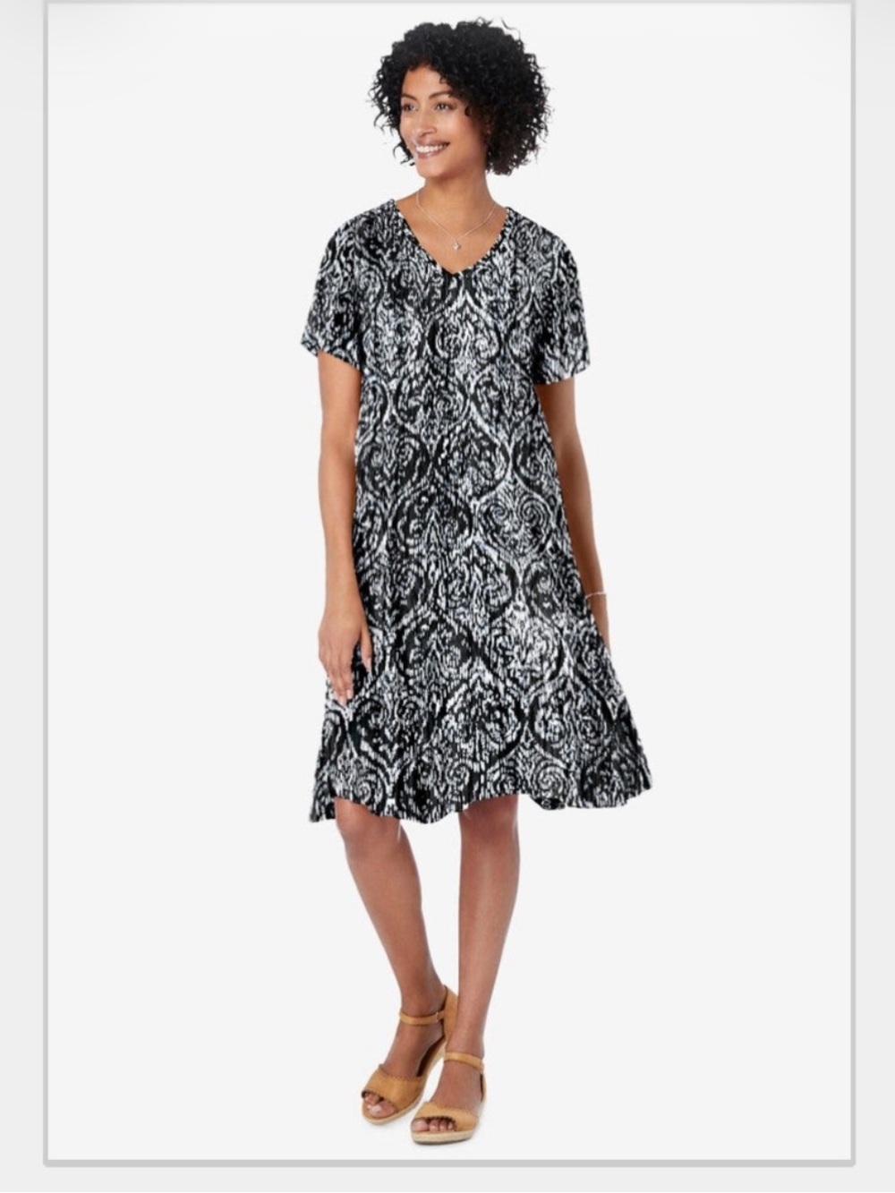 EUC Woman Within Black & White Crinkle Dress 30W